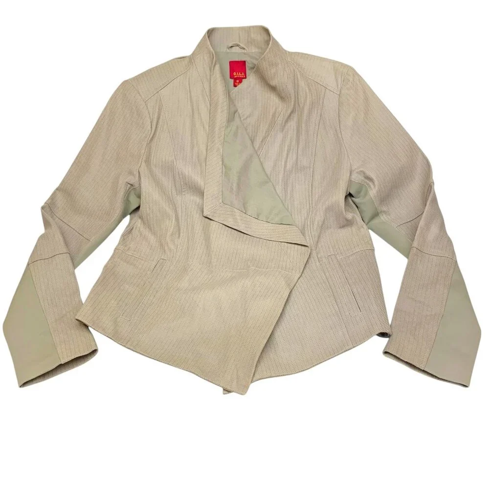 G.I.LI. Cloud Taupe Leather‎ Cascade Tonal Print Leather Jacket